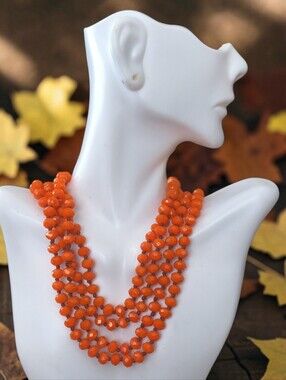 Vtg Orange Beaded Necklace